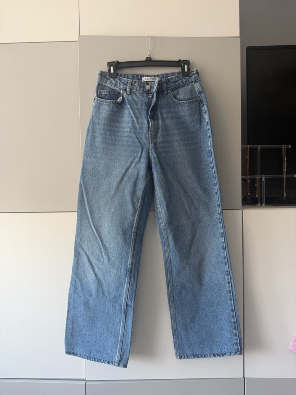 Zara Washed Blue Straight Leg Jeans